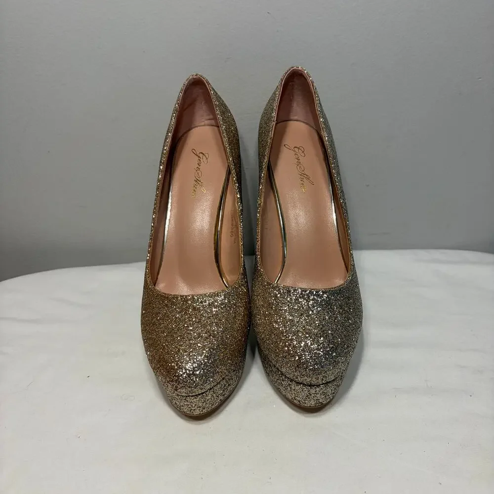 Genshuo Heels Pumps Stiletto Gold Glitter 5.5